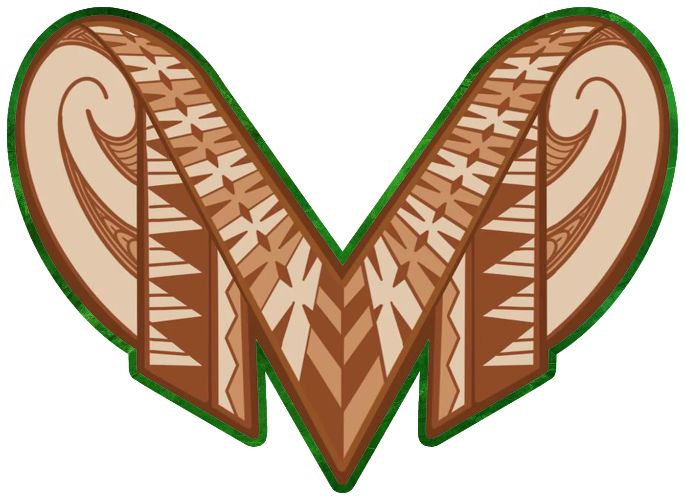The Mana Lifestyle patterned M symbol with a pounamu-inspired green outline